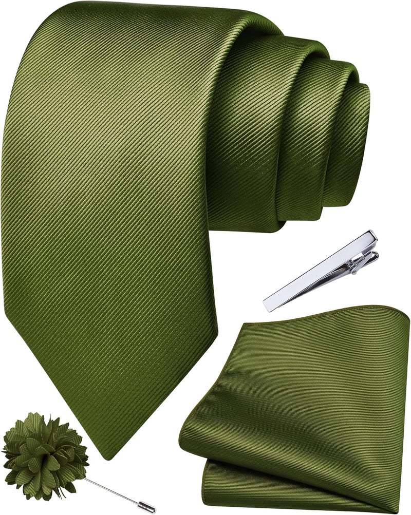 Branduce 3.15"（8cm） Solid Formal Tie and Pocket Square Plain Necktie Lapel Pin and Tie Clip Set for Men - Image 1
